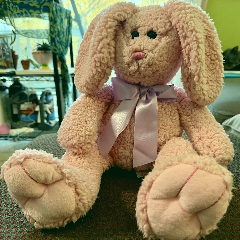 Soft Ragdoll Bunny Plush Pink with Pink Nose Bow Floppy Ear Animal Adventure